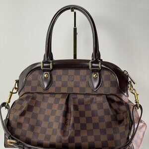 Authentic Louis Vuitton Trevi PM Damier Ebene Canvas Leather Tote Bag